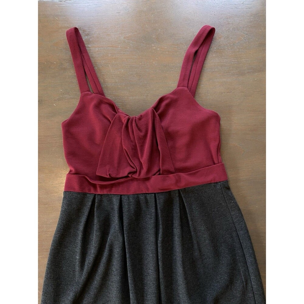 Ella Moss Dress Size Medium Burgundy & Gray Colorblock Front Twist Ruffle Detail - Picture 3 of 13